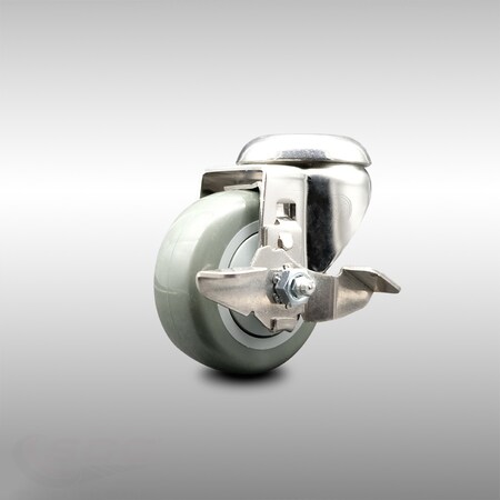 Service Caster 3 Inch 316SS Gray Polyurethane Wheel Swivel Bolt Hole Caster with Brake SCC SCC-SS316BH20S314-PPUB-TLB